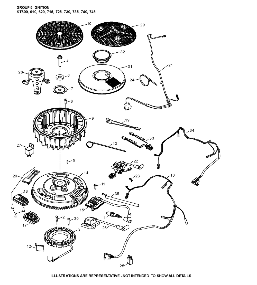 Kt740-3097 Ignition And Charging Diagram and Parts List for KT740-3097  Cub Cadet Lawn Tractor